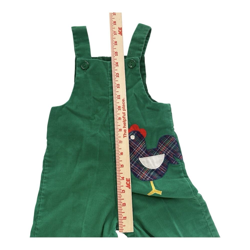 Vintage Green Corduroy Baby Overalls Rooster Plaid Appliqué Snap Legs 12-18 M T2 - Picture 8 of 12